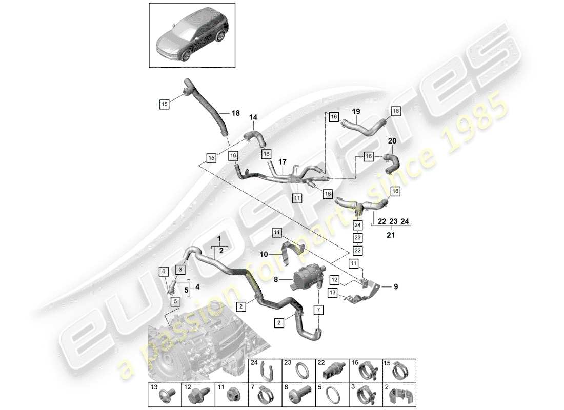 porsche 2020 (cayenne e3 9ya/9yb) water cooling diagrama de piezas