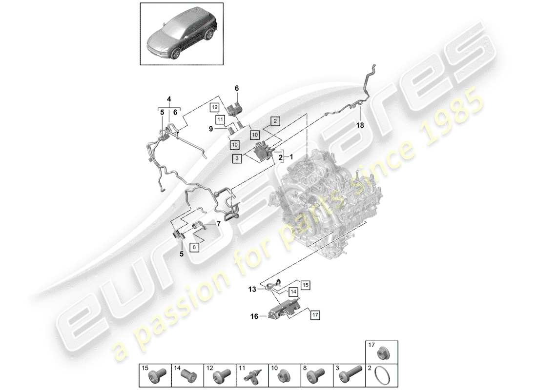 porsche 2020 (cayenne e3 9ya/9yb) sistema de vacío diagrama de piezas
