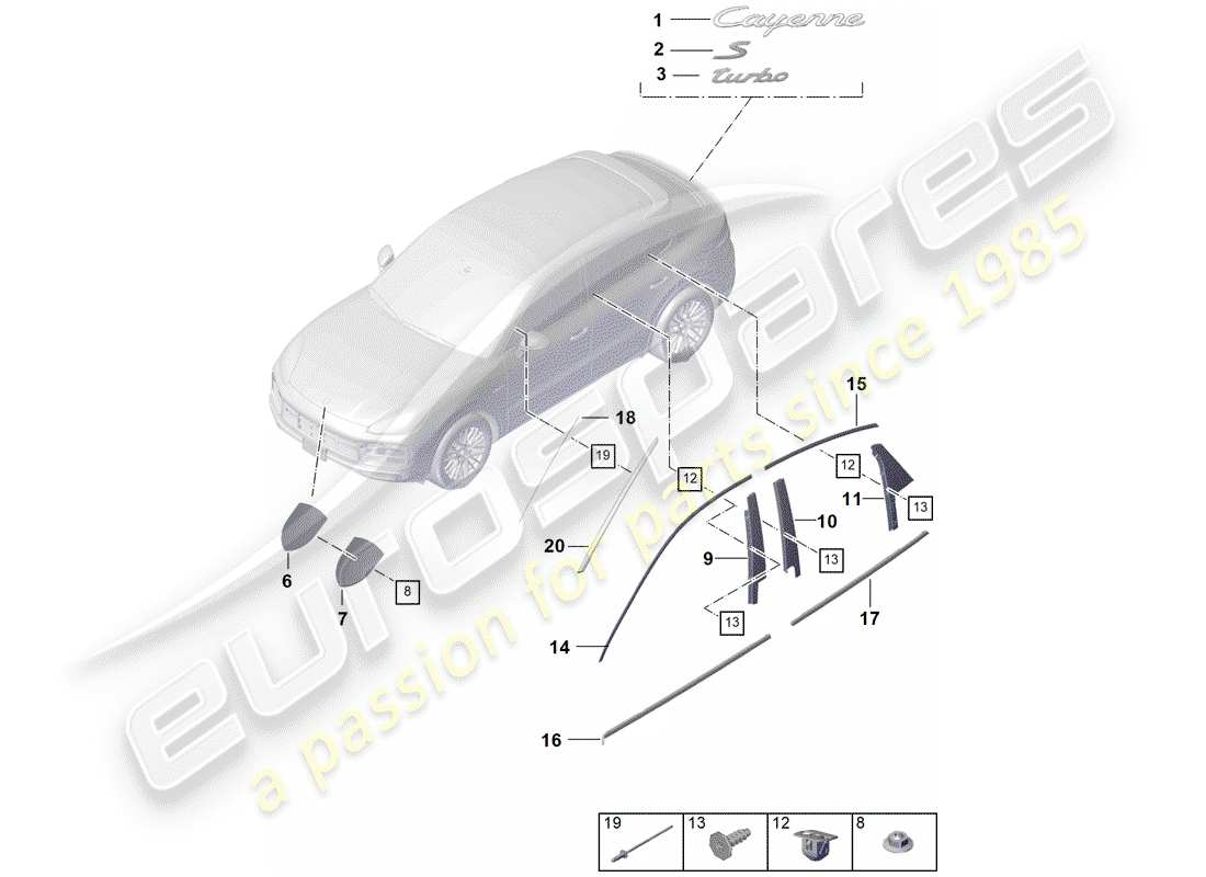 porsche 2020 (cayenne e3 9ya/9yb) placas de identificación diagrama de piezas