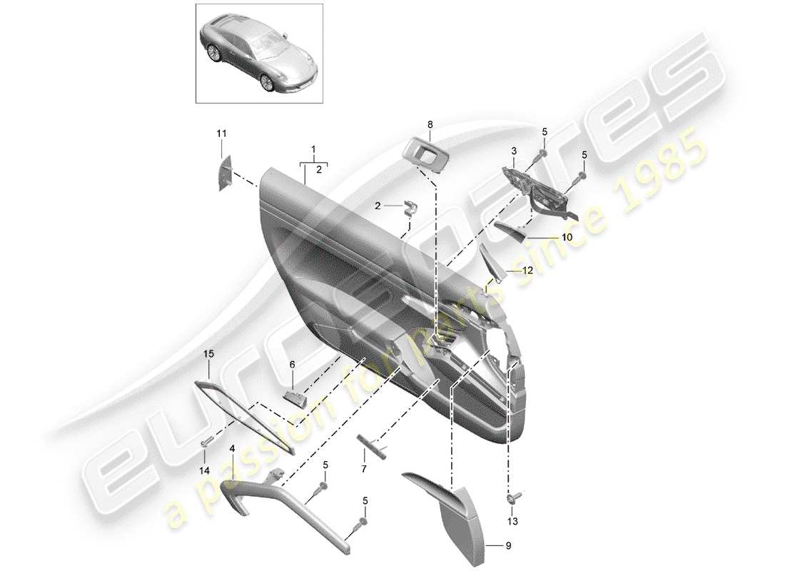 porsche 2017 (991-2) diagrama de piezas del panel de puerta