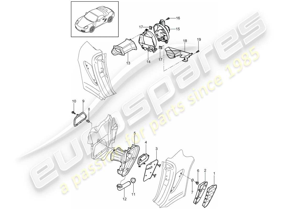 porsche 2012 (987 boxster) diagrama de piezas de ventilación