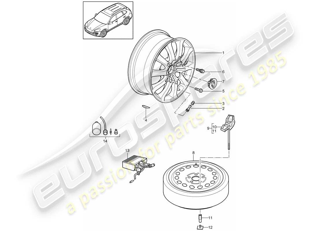 porsche 2016 (cayenne e2 92a) diagrama de piezas de ruedas