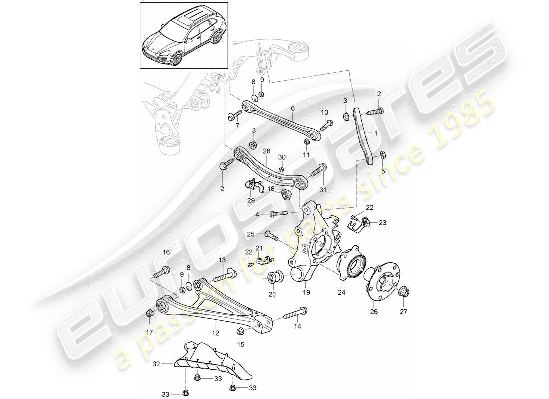 porsche cayenne e2 (2017) diagrama de piezas del eje trasero