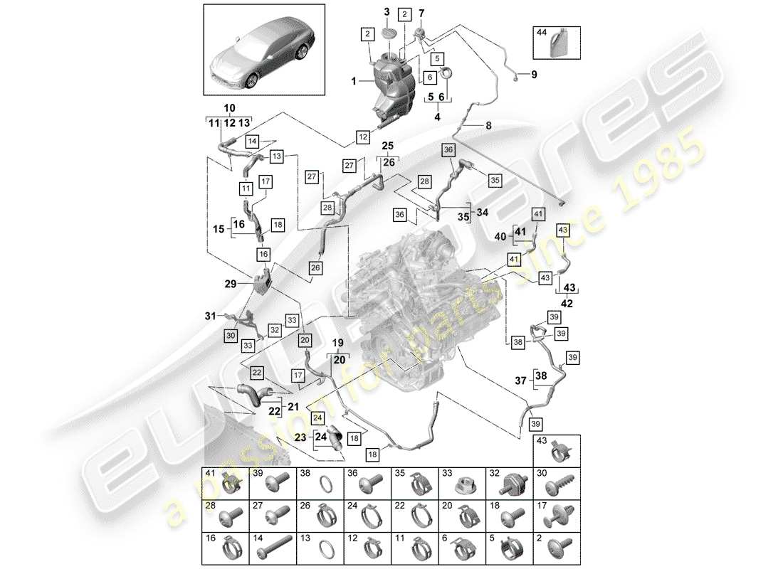 porsche 2017 (panamera 971-1) diagrama de piezas de refrigeración por agua