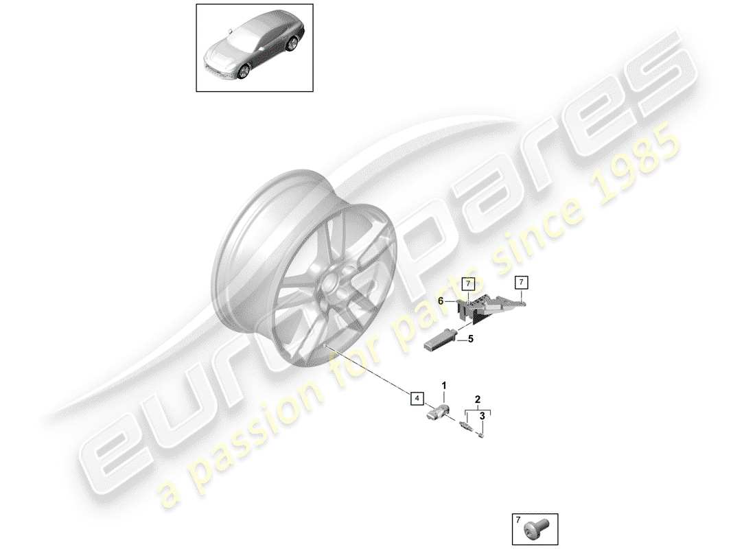 porsche 2017 (panamera 971-1) sistema de control de presión de neumáticos diagrama de piezas