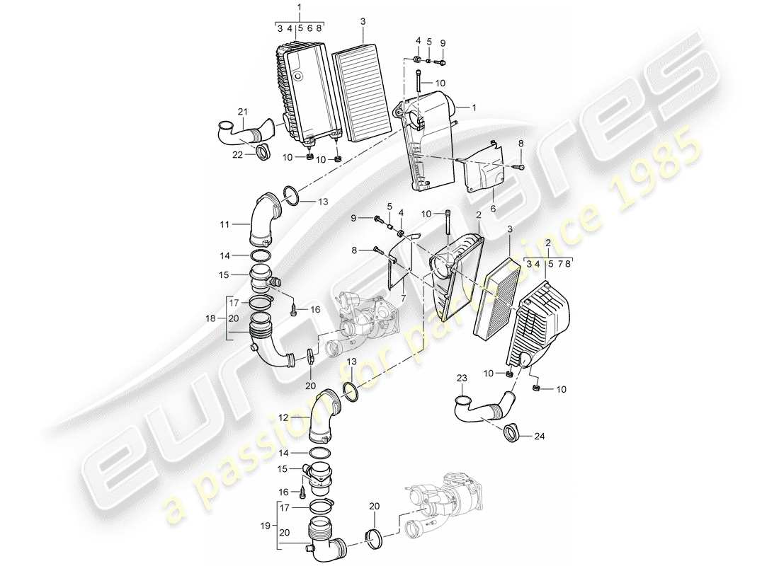 porsche 2008 (cayenne e1 9pa) diagrama de piezas del sistema de limpiador de aire