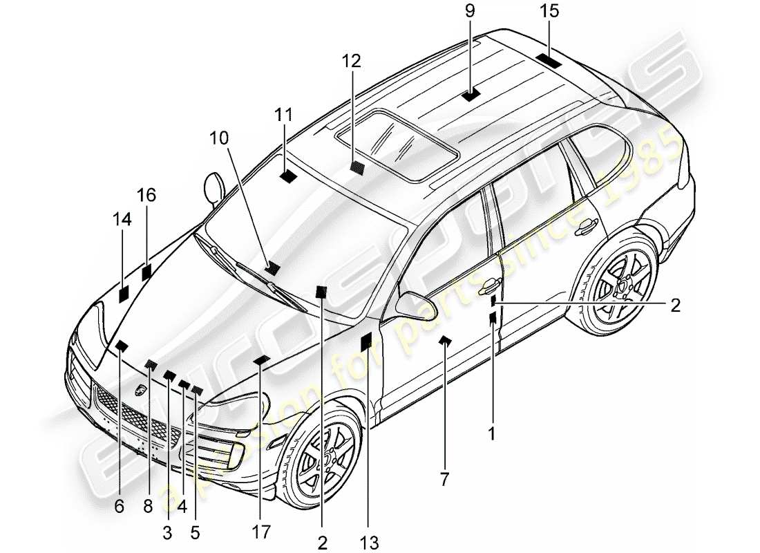 porsche 2008 (cayenne e1 9pa) señales/avisos diagrama de piezas