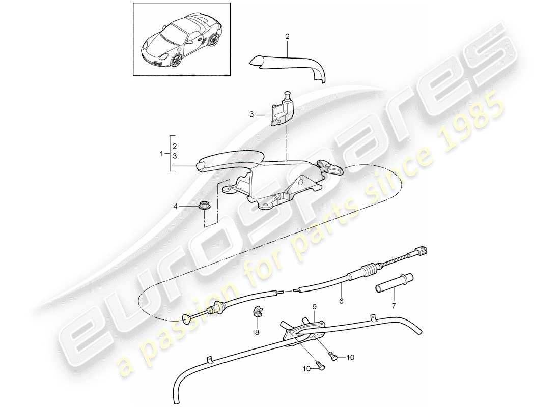 porsche 2009 (987 boxster) diagrama de piezas del freno de mano