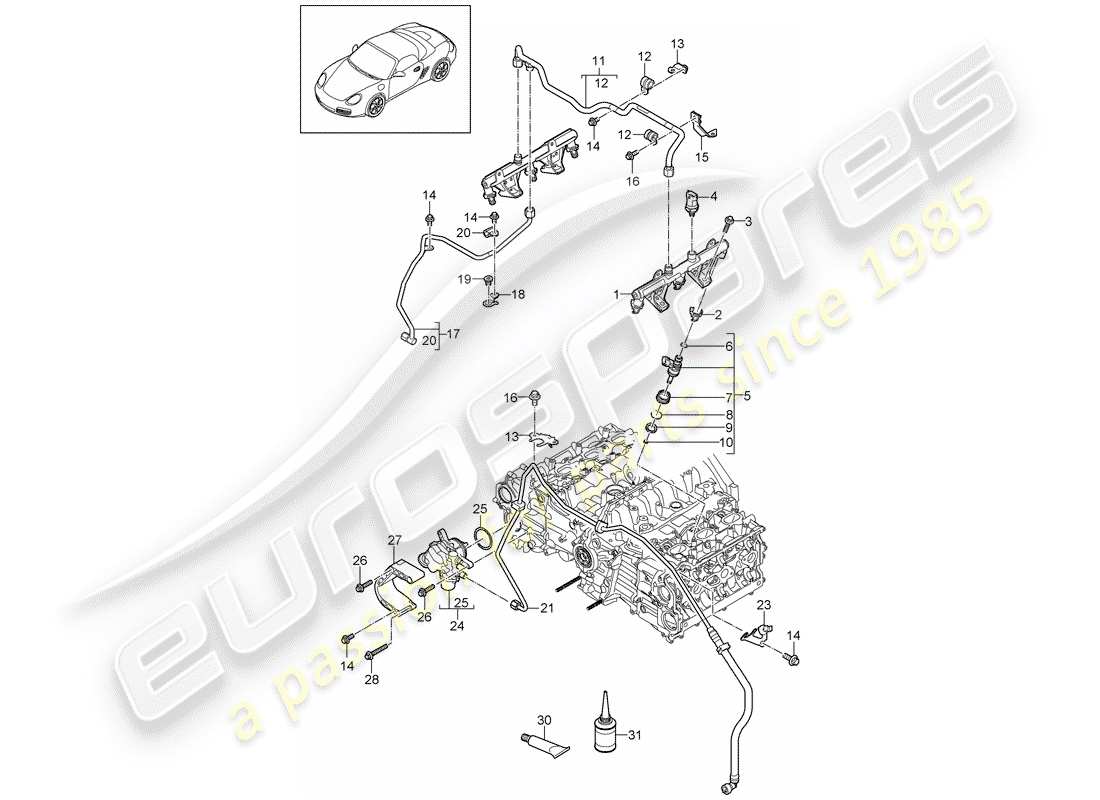 porsche 2009 (987 boxster) diagrama de piezas del tubo de recogida de combustible