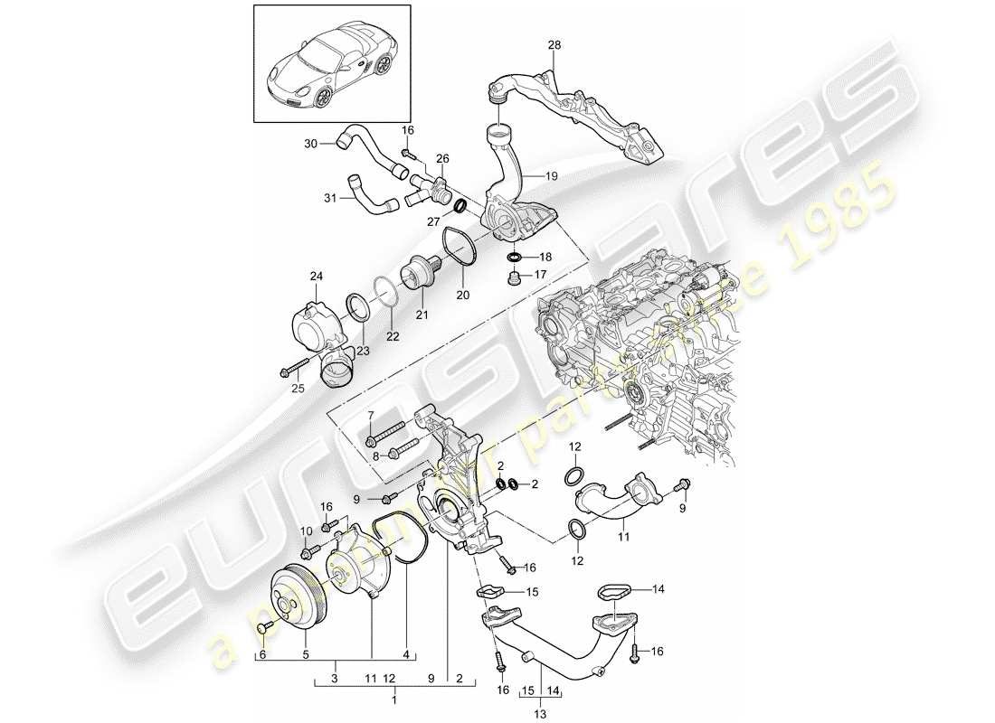 porsche 2011 (987 boxster) diagrama de piezas de la bomba de agua