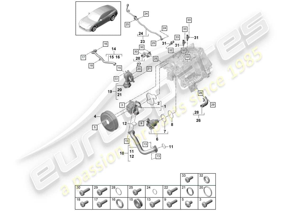 porsche 2017 (panamera 971-1) bomba de agua diagrama de piezas