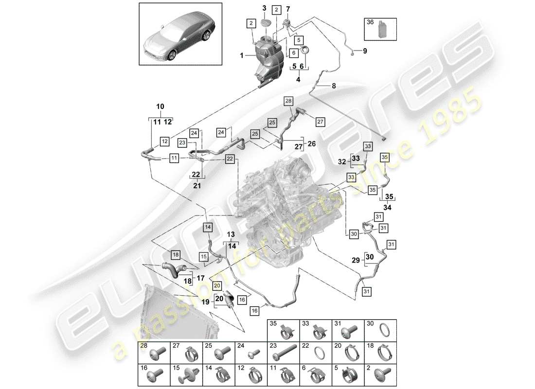 porsche 2017 (panamera 971-1) diagrama de piezas de refrigeración por agua