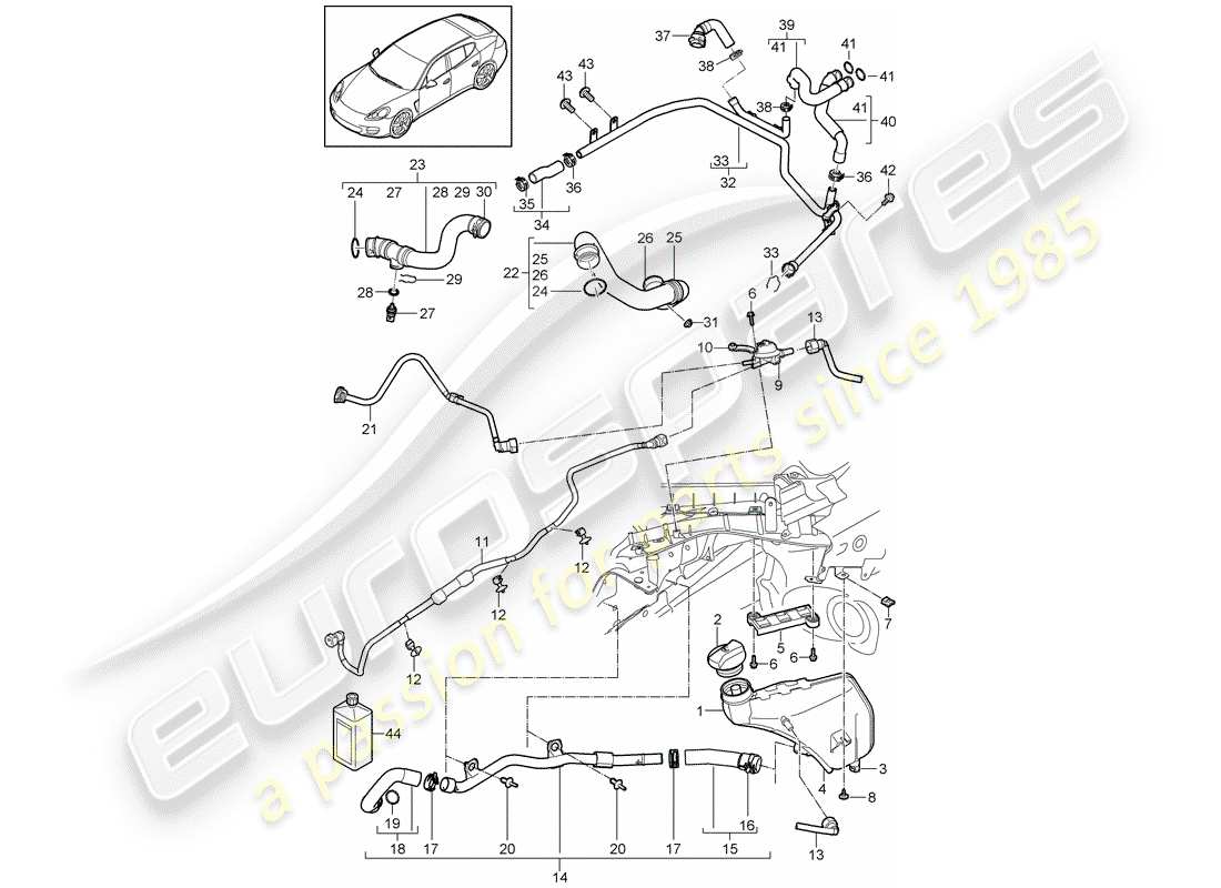 porsche 2011 (panamera 970) diagrama de piezas de refrigeración por agua