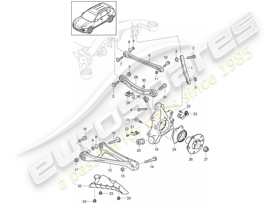 porsche 2016 (cayenne e2 92a) diagrama de piezas del eje trasero