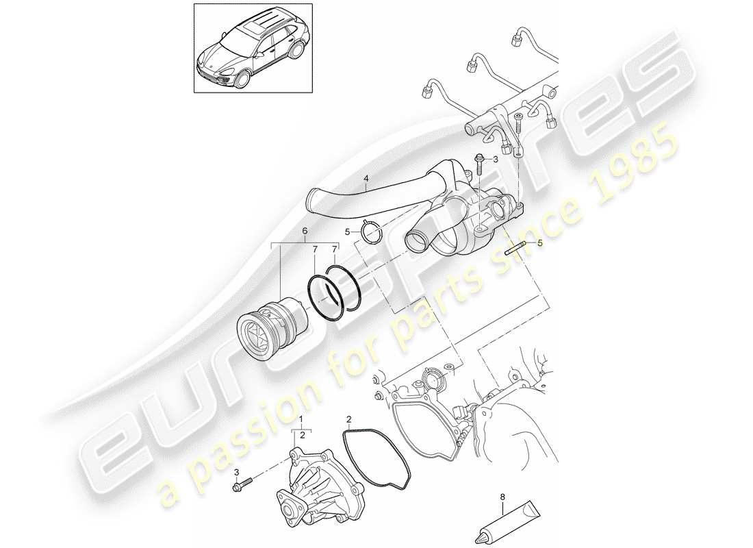 porsche 2016 (cayenne e2 92a) diagrama de piezas de la bomba de agua