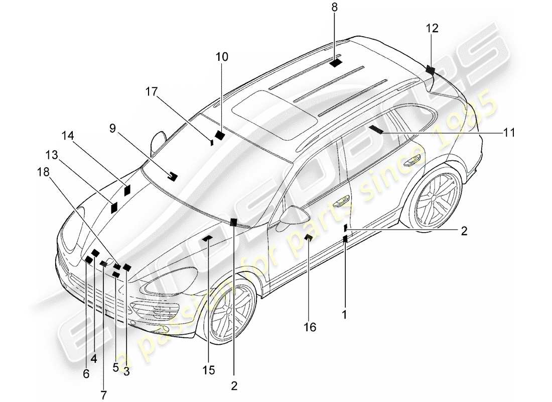porsche 2016 (cayenne e2 92a) señales/avisos diagrama de piezas