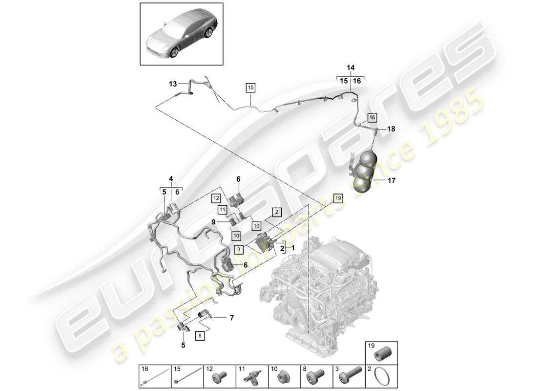 porsche 2019 (panamera 971-1) sistema de vacío diagrama de piezas