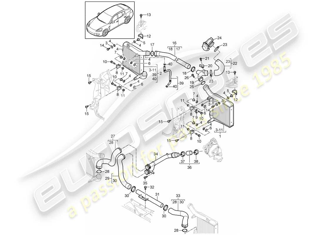 porsche 2011 (panamera 970) diagrama de piezas del enfriador de aire de carga