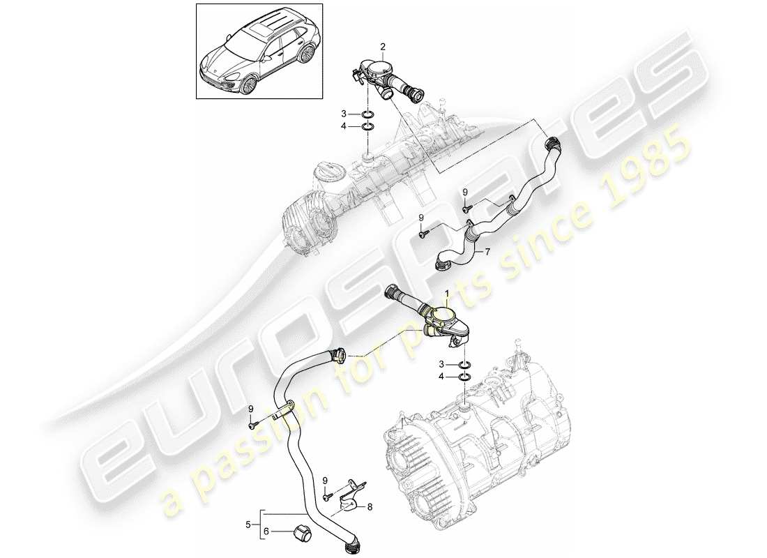 porsche 2016 (cayenne e2 92a) diagrama de piezas del respiradero del cárter