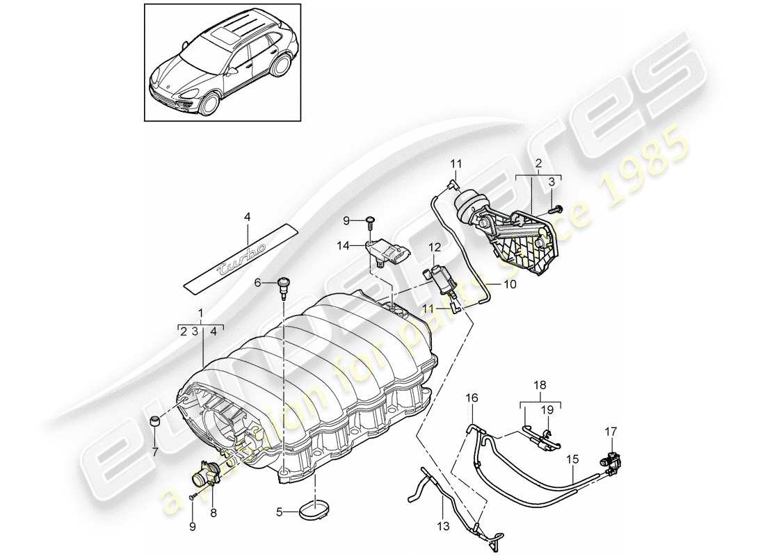 porsche 2011 (cayenne e2 92a) distribuidor de aire de admisión diagrama de piezas
