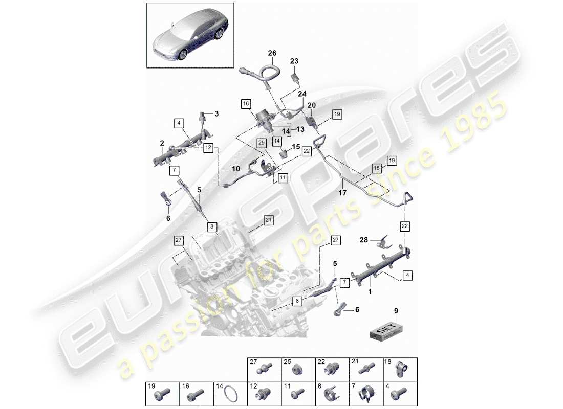 porsche 2017 (panamera 971-1) tubo de recogida de combustible diagrama de piezas