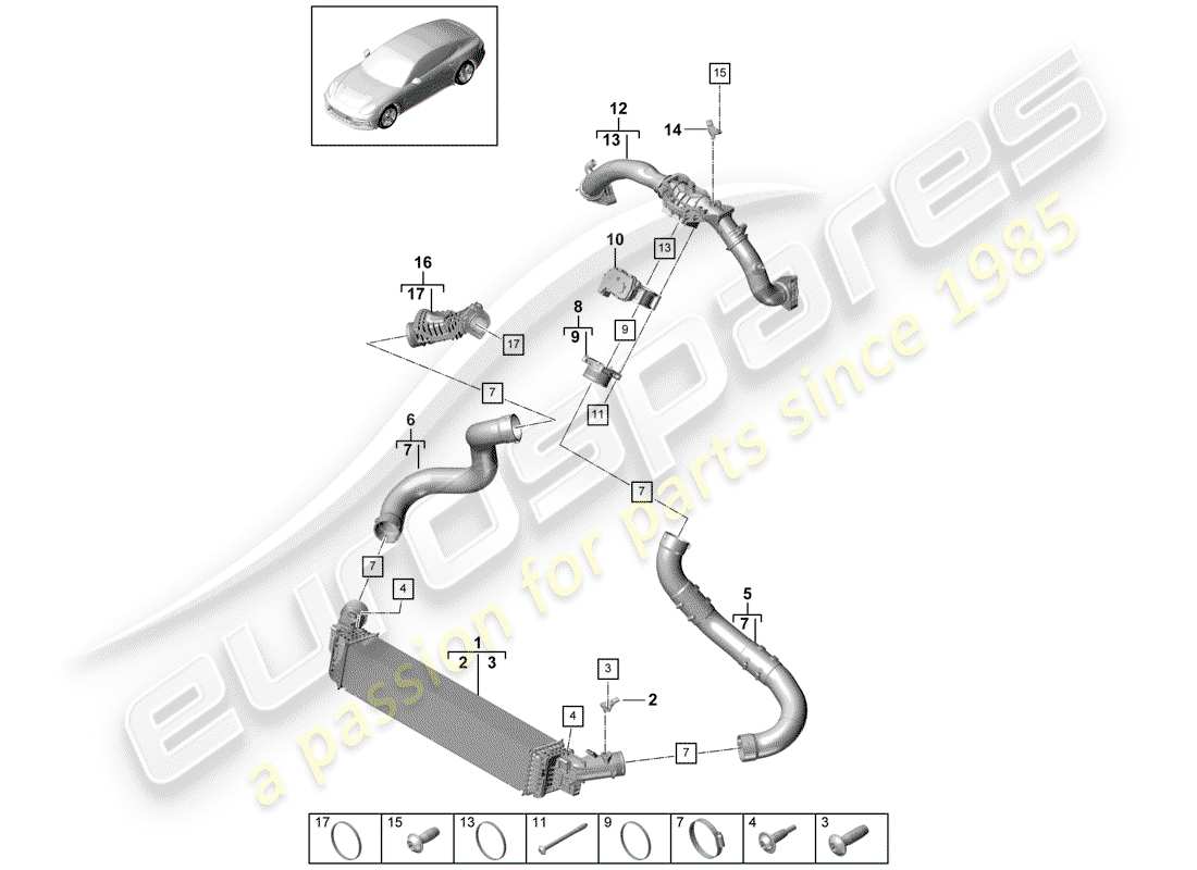 porsche 2017 (panamera 971-1) diagrama de piezas del enfriador de aire de carga
