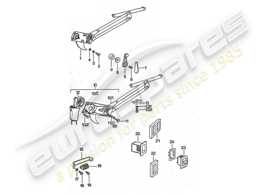 porsche 1977 (911 turbo) regulador de ventana diagrama de piezas