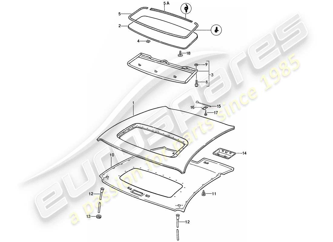 porsche 1978 (928) eléctrico - diagrama de piezas del techo solar