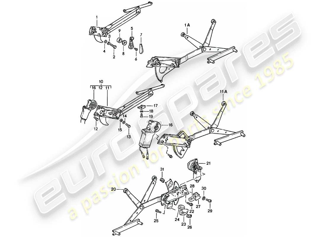 porsche 1979 (911) regulador de elevalunas - mecánico - ver tpi - grupo: - 8 nr.5/80 - ver ilustración: - utilizar también: - pos.11 diagrama de piezas