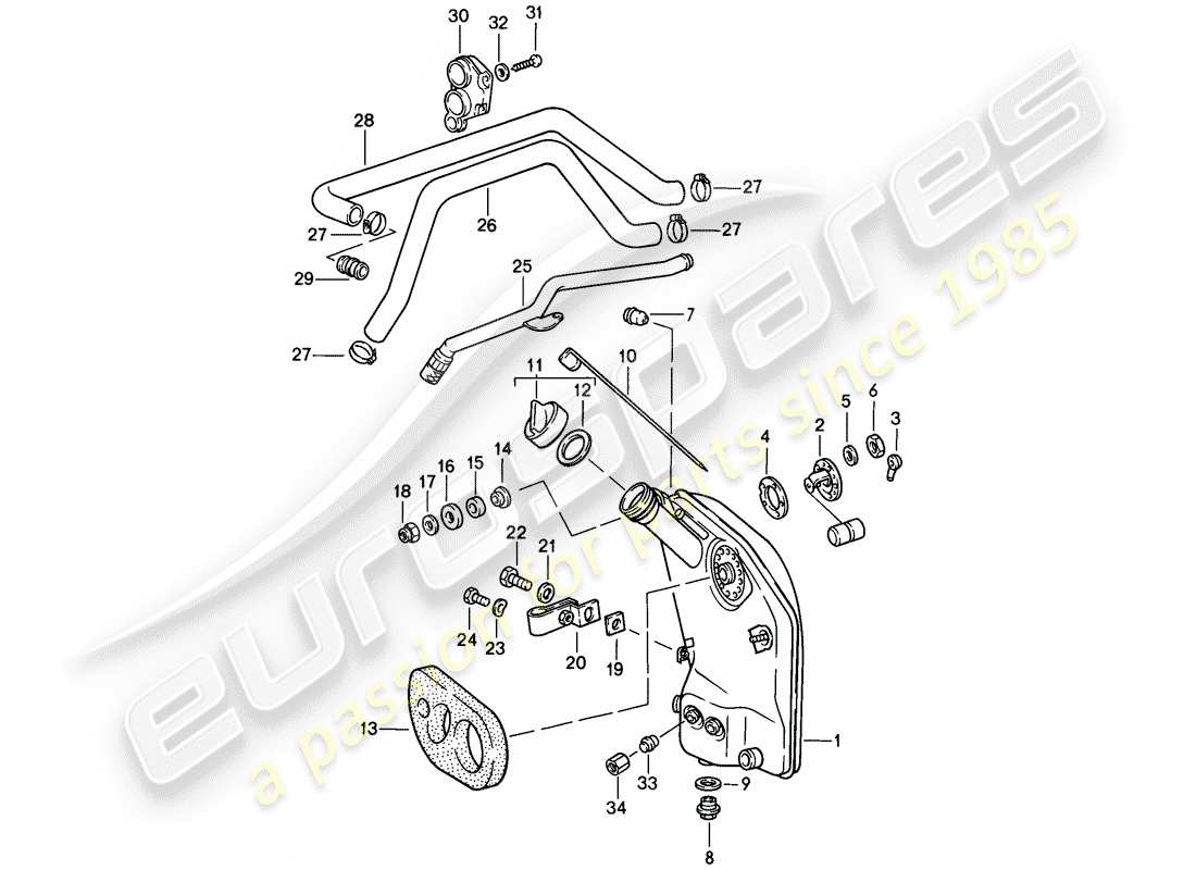 porsche 1986 (911) lubricación del motor - tanque de aceite - líneas diagrama de piezas