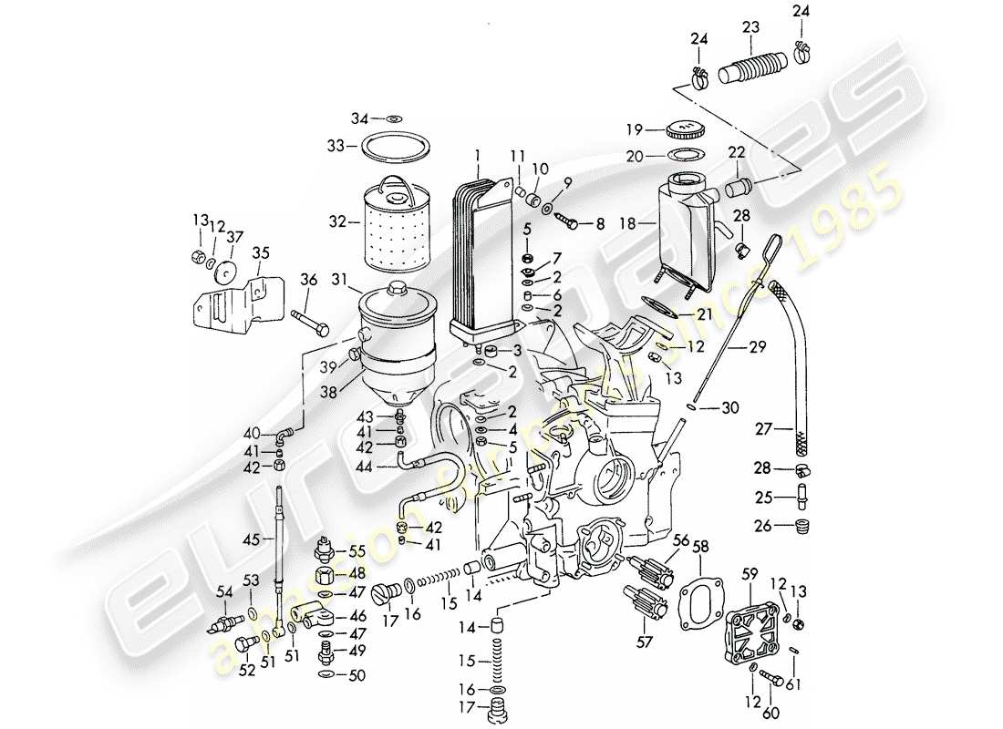 porsche 1968 (911/912) lubricación del motor diagrama de piezas