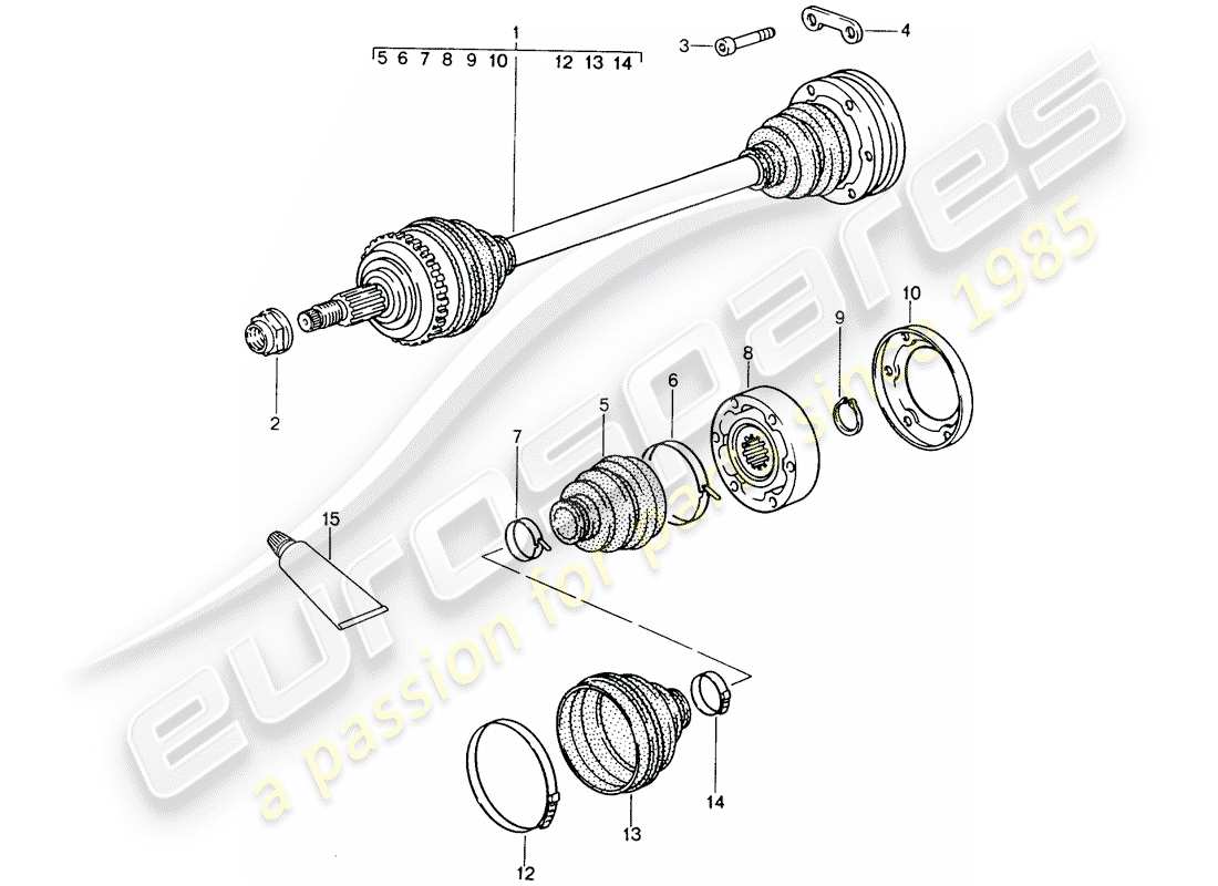 porsche 1998 (993) eje de accionamiento diagrama de piezas