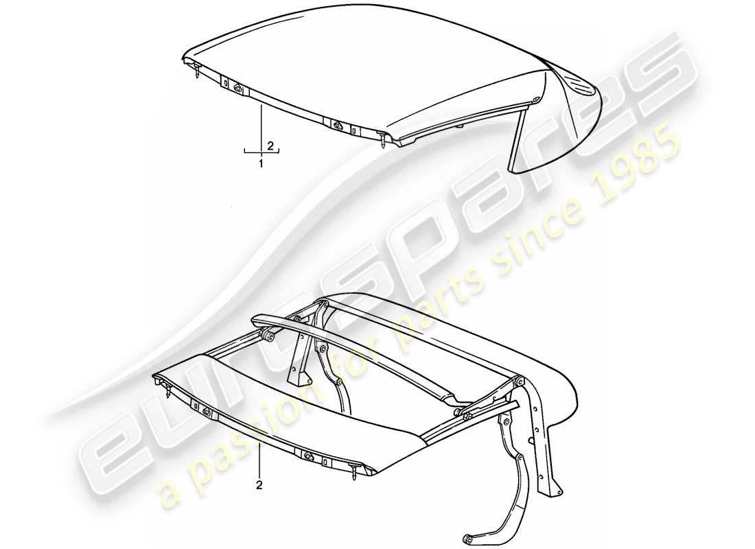 porsche 1987 (911) top convertible - marco superior - ajustable manualmente diagrama de piezas