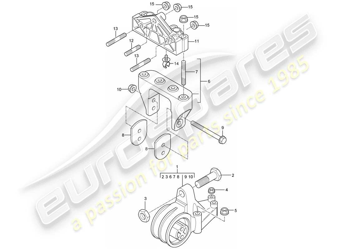 porsche carrera gt (2005) diagrama de piezas de suspensión del motor