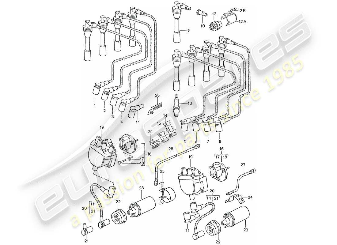 porsche 928 (1989) diagrama de piezas del sistema eléctrico del motor