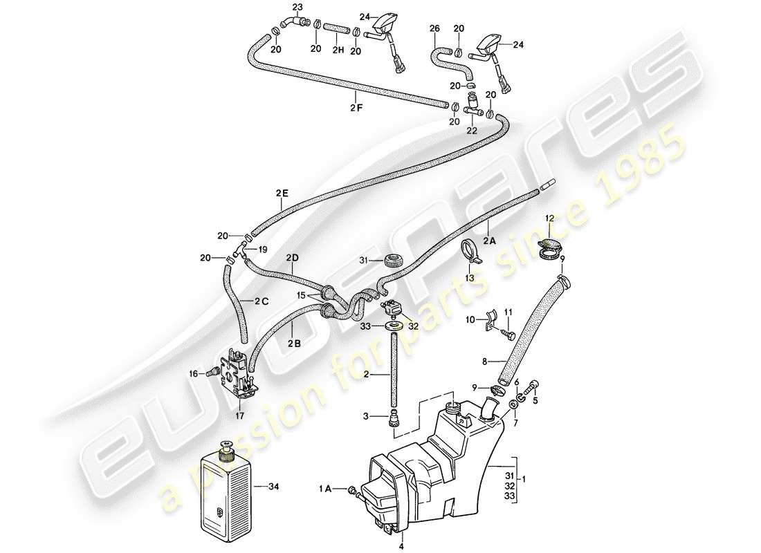 porsche 1989 (911) windshield washer unit diagrama de piezas
