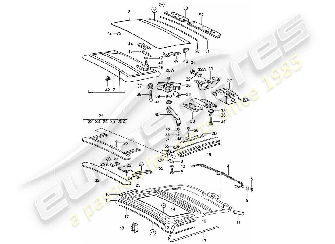 porsche 1986 (911) techo corredizo diagrama de piezas