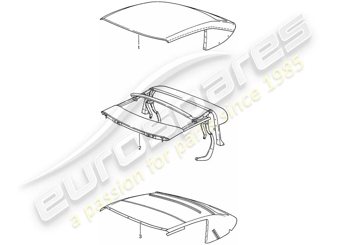 porsche 1994 (993) cubierta superior convertible - marco superior - revestimiento del techo diagrama de piezas