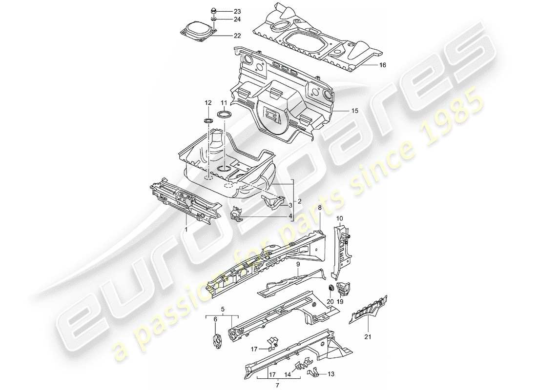 porsche 2001 (996) extremo delantero - piezas únicas diagrama de piezas