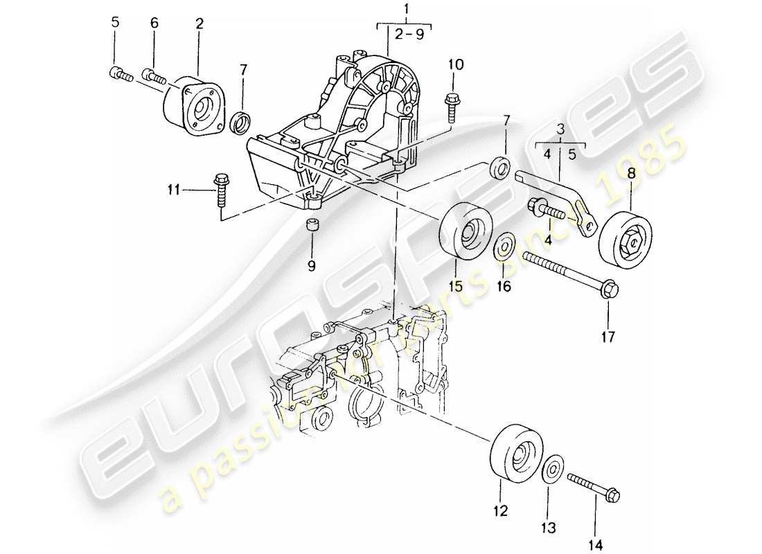 porsche 2001 (996) amortiguador tensor de correa - rodillo de relé - soporte diagrama de piezas