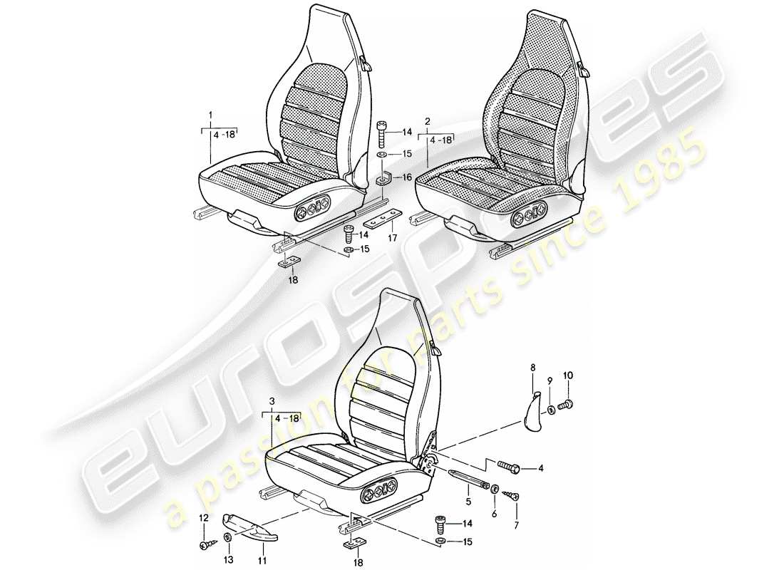 porsche 1989 (911) asiento - completo diagrama de piezas