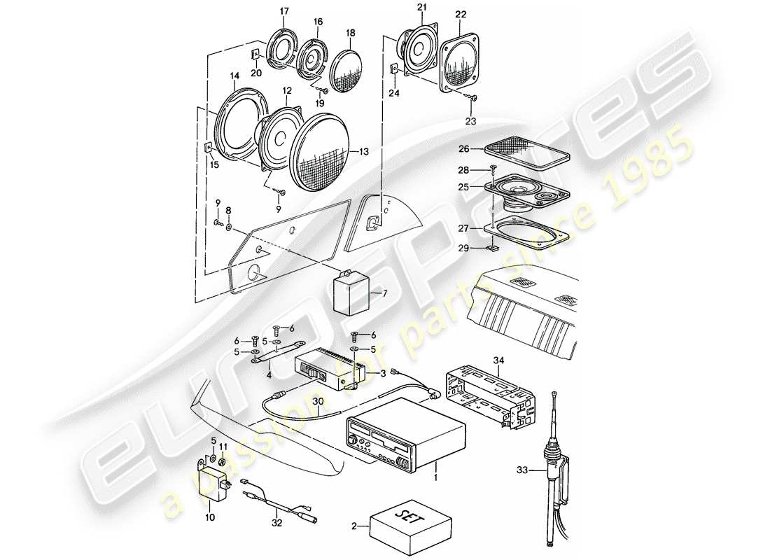 porsche 1987 (911) unidad de radio - altavoz - piezas de instalación - ver tpi - gr.9 , nr.7 , 07/94 - gr.9 , nr.10 , 09/94 diagrama de piezas
