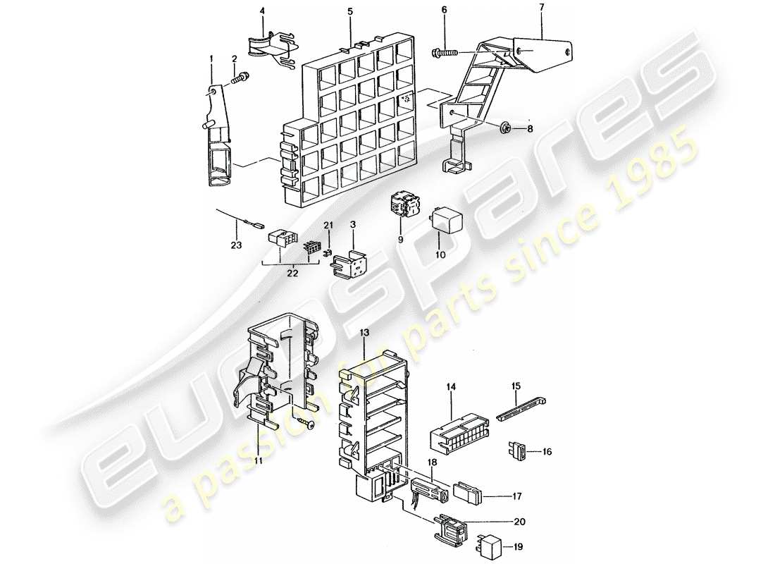 porsche 996 gt3 (2001) caja de fusibles/placa de relé - diagrama de piezas del tablero