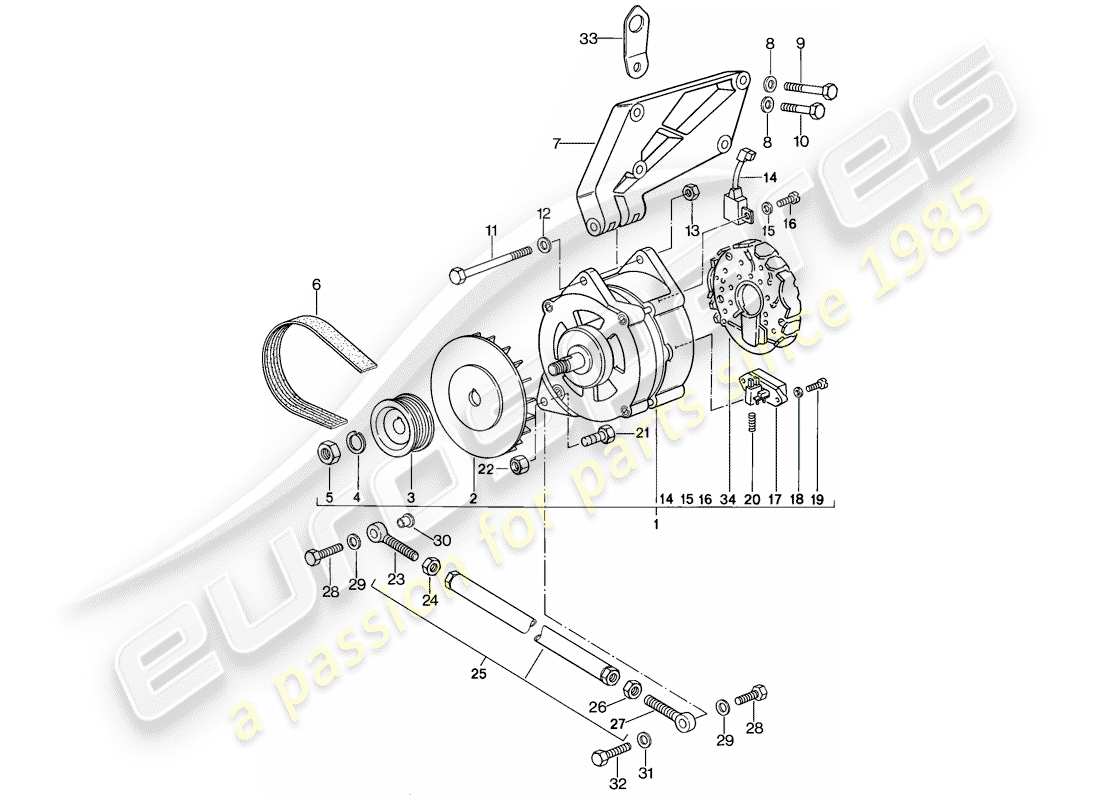 porsche 1983 (944) alternador - con: - sujetadores diagrama de piezas