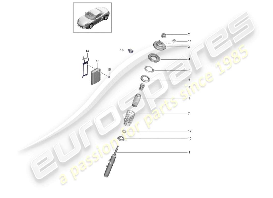 porsche 2020 (718 boxster) suspensión amortiguadores diagrama de piezas