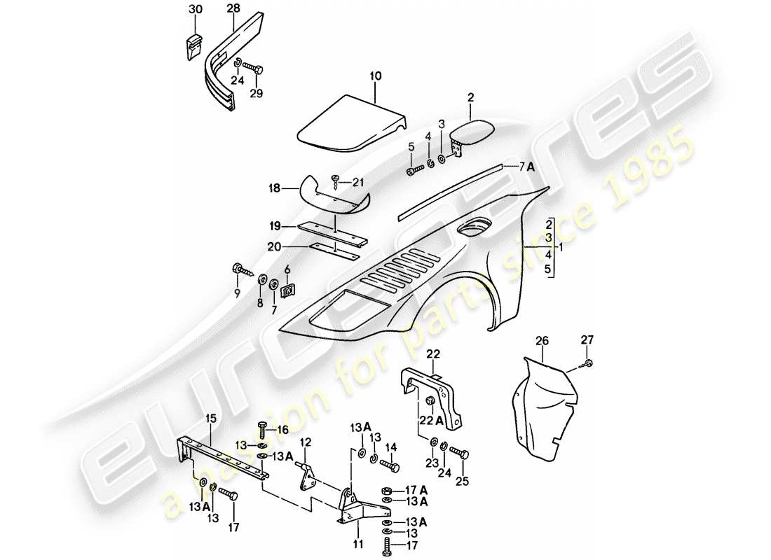 porsche 1987 (911) modelo especial - diseño de punta plana - paneles exteriores - guardabarros diagrama de piezas