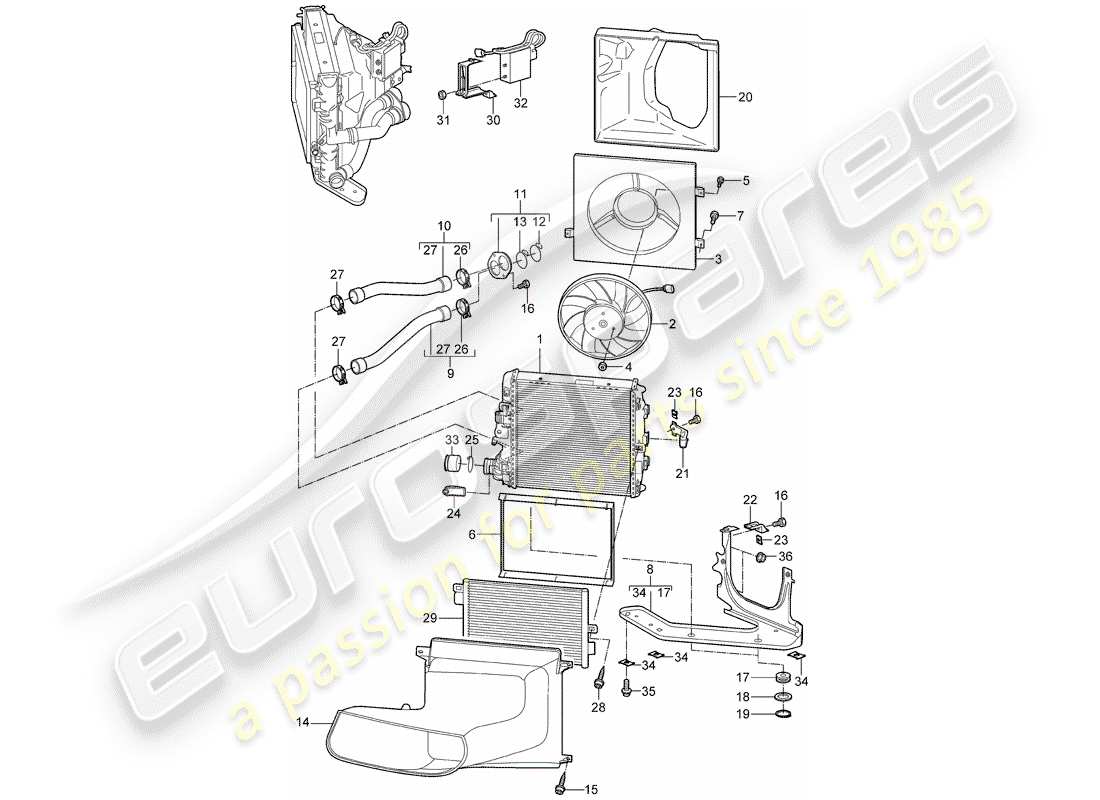 porsche 2005 (987 boxster) refrigeración por agua 3 diagrama de piezas