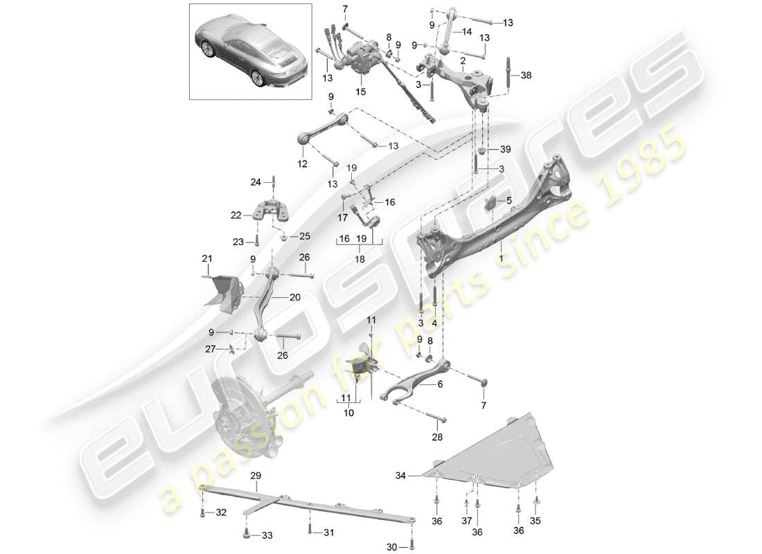 porsche 991 turbo (2017) diagrama de piezas del eje trasero