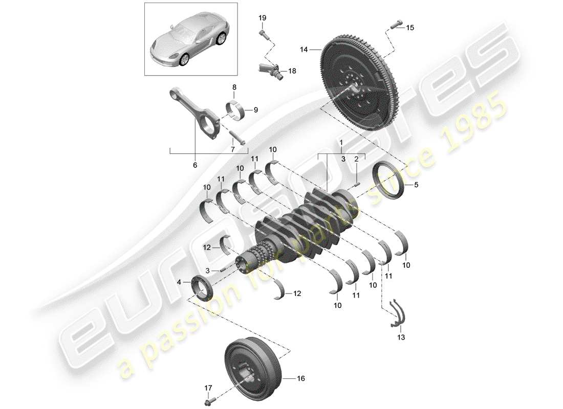 porsche 718 cayman (2020) diagrama de piezas del cigüeñal