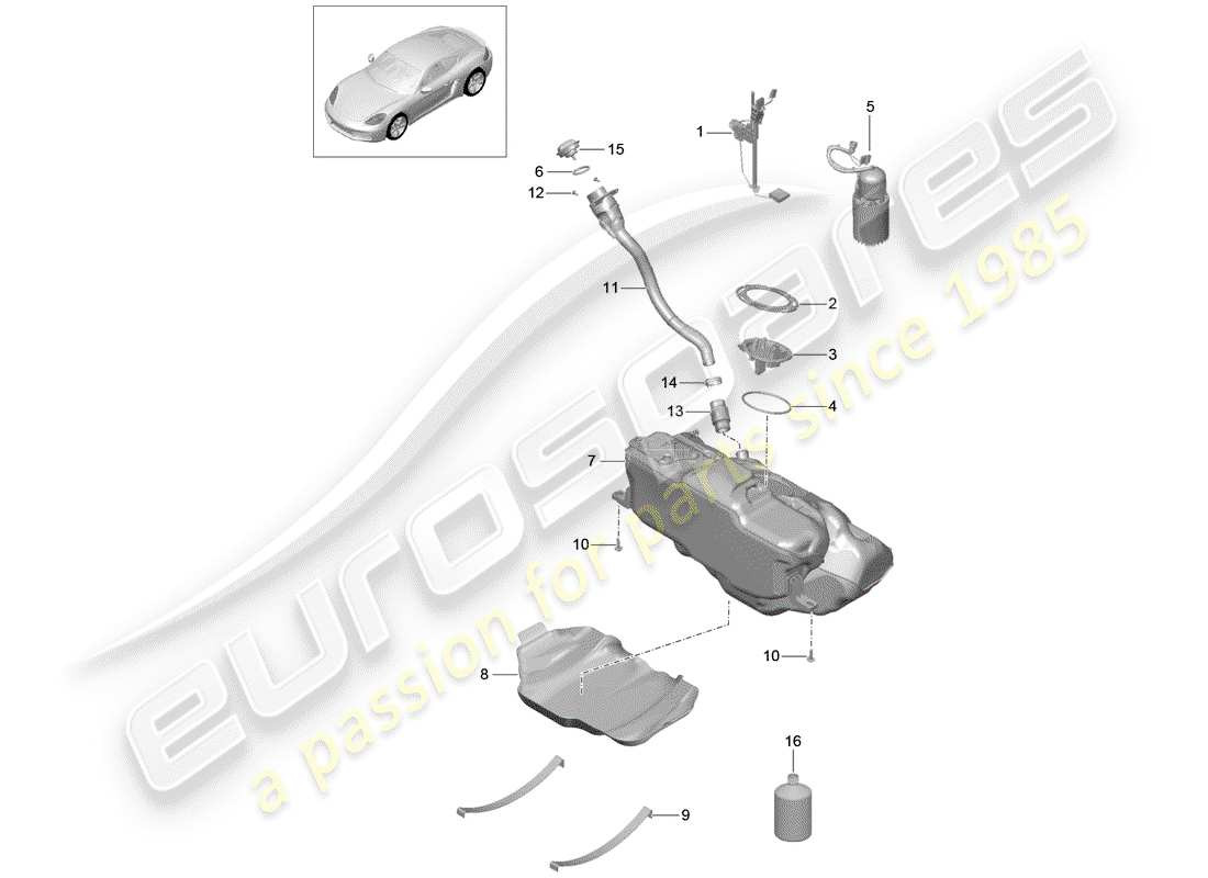 porsche 2020 (718 cayman) diagrama de piezas del tanque de combustible
